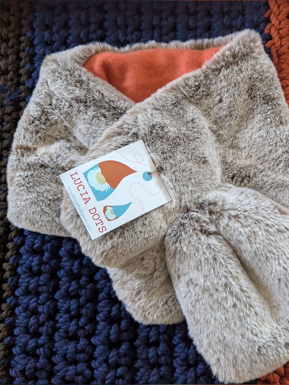 Chichilla  Faux Fur Scarf with Orange Lining